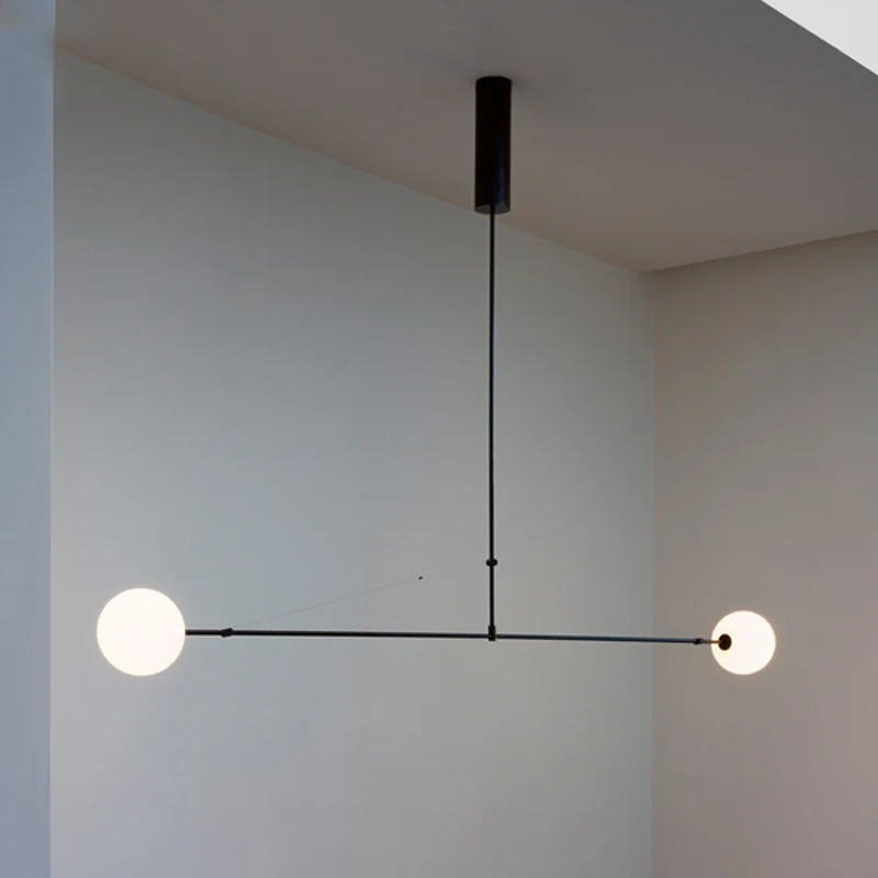 2-kops hanglamp voor binnen met globale witte glazen kap, minimalistische zwarte kroonluchterlamp Clearhalo