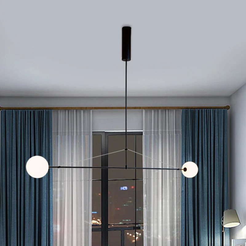 2-kops hanglamp voor binnen met globale witte glazen kap, minimalistische zwarte kroonluchterlamp Clearhalo