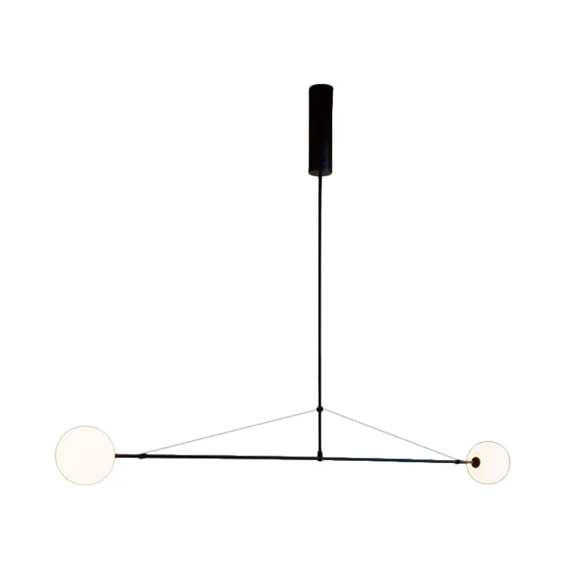 2-kops hanglamp voor binnen met globale witte glazen kap, minimalistische zwarte kroonluchterlamp Clearhalo