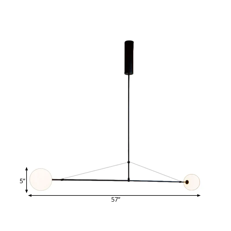 2-kops hanglamp voor binnen met globale witte glazen kap, minimalistische zwarte kroonluchterlamp Clearhalo