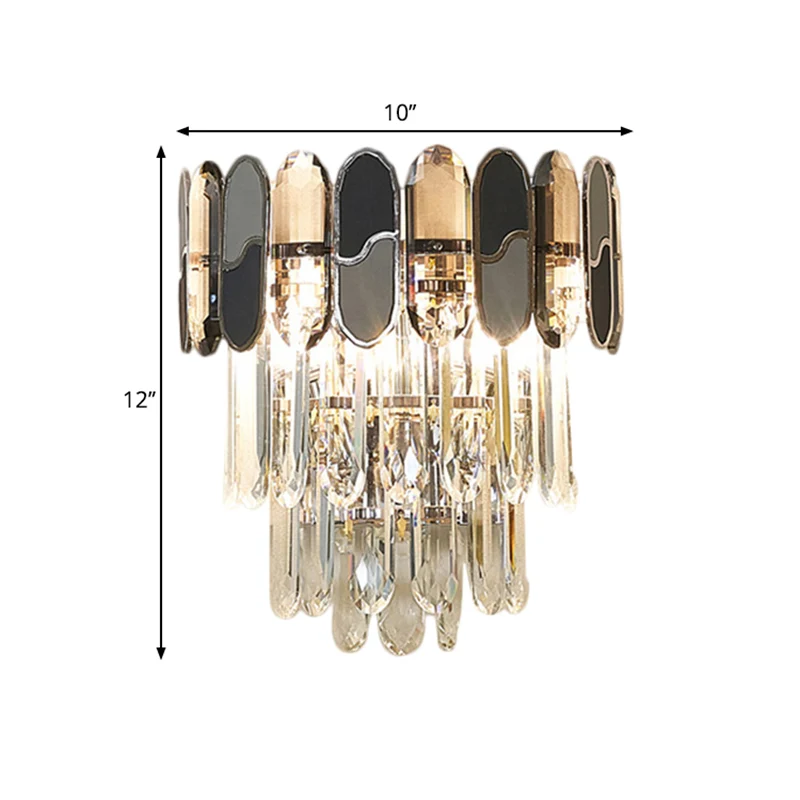 2-kops verzonken wandkandelaar, eigentijdse, taps toelopende wandlamp van helder kristal met zwarte en taupe ornamenten Cl...