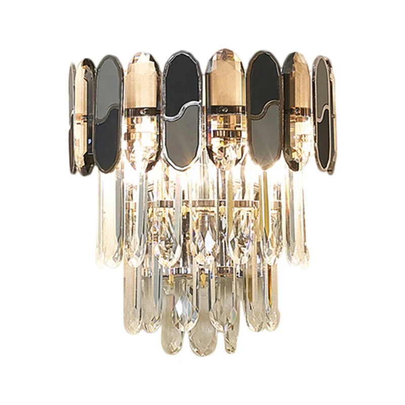 2-kops verzonken wandkandelaar, eigentijdse, taps toelopende wandlamp van helder kristal met zwarte en taupe ornamenten Cl...