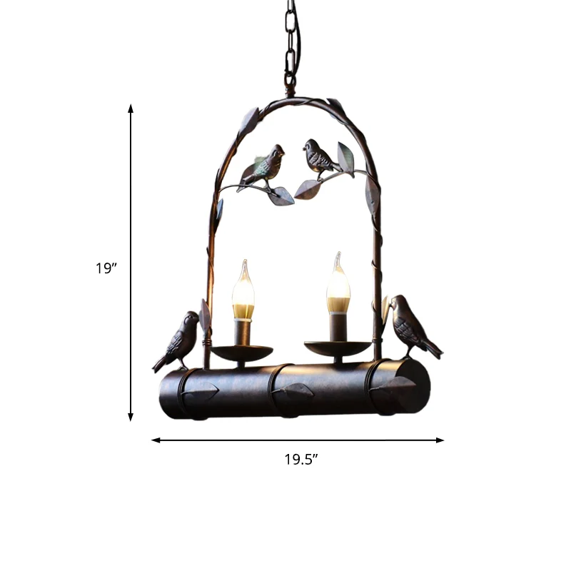 2-lichts cluster hangende kaars landelijke stijl metalen hanglamp roest met/zonder marmeren kap Clearhalo