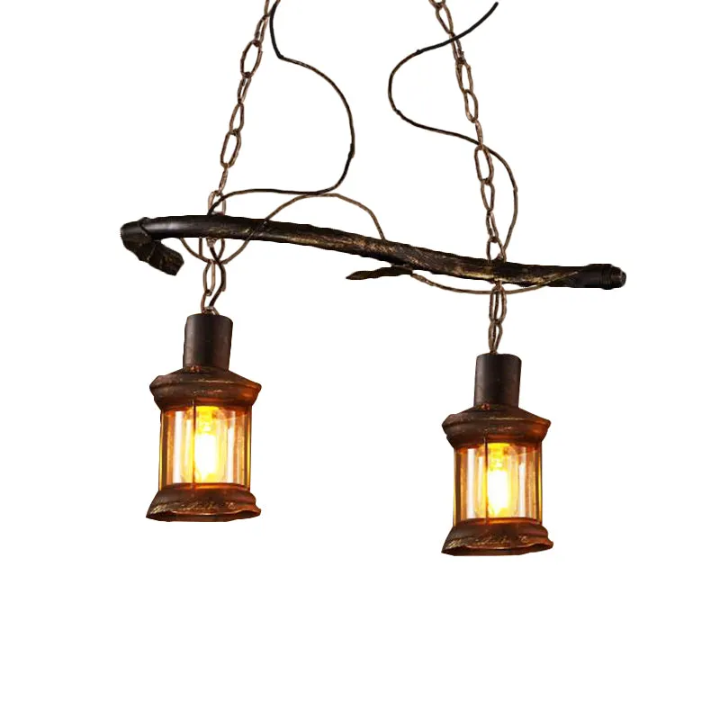 2-lichts eilandlamp rustieke kerosine helder glas hangende verlichting antiek messing voor koffieshop Clearhalo