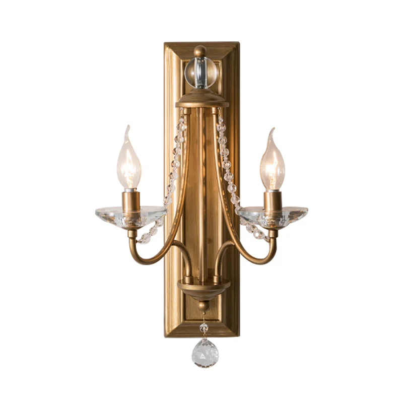 2-lichts kaars wandverlichting landelijk goud/zilver metalen wandlamp met kristallen bol voor slaapkamer Clearhalo