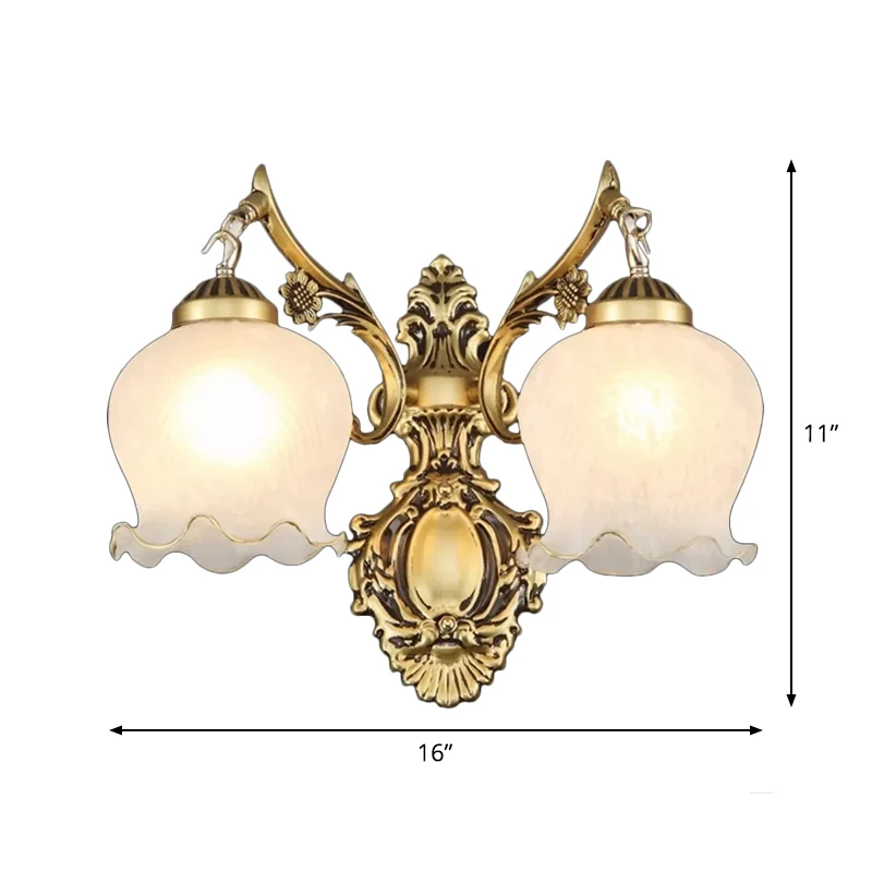 2-lichts opaal matglazen wandlamp traditionele bronzen bloemen slaapkamer schansverlichting Clearhalo
