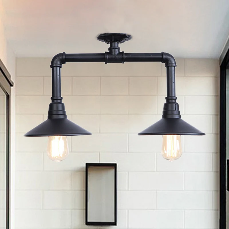 2-lichts schotel semi-inbouw licht industrieel matzwart metallic plafondlamp voor balkon Clearhalo