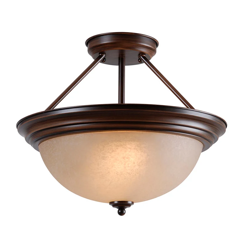 2-lichts semi-gemonteerde verlichting landelijke woonkamer dicht bij plafondlamp met witte/amberkleurige glazen kap Clearhalo