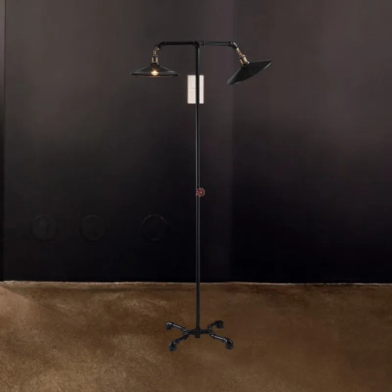2-lichts uitlopende vloerlamp vintage industriële zwart metallic staande vloerlamp voor slaapkamer Clearhalo