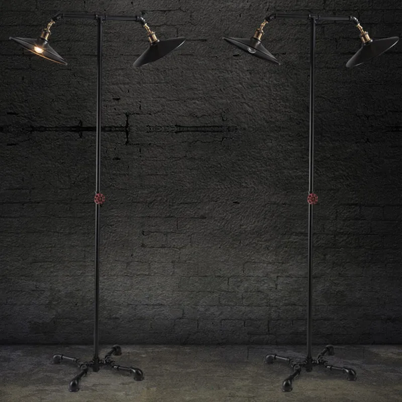 2-lichts uitlopende vloerlamp vintage industriële zwart metallic staande vloerlamp voor slaapkamer Clearhalo
