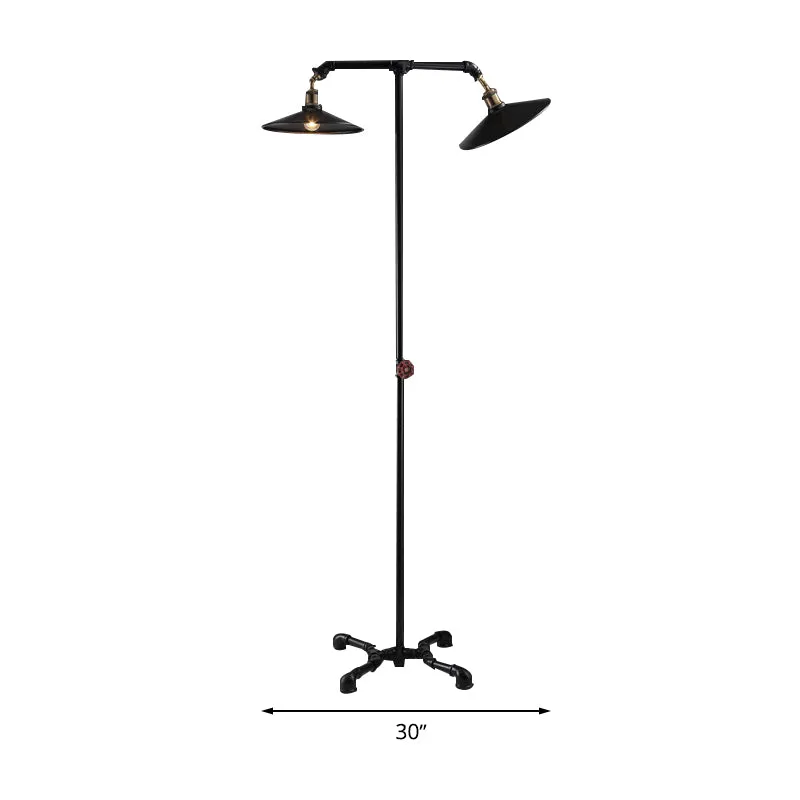 2-lichts uitlopende vloerlamp vintage industriële zwart metallic staande vloerlamp voor slaapkamer Clearhalo