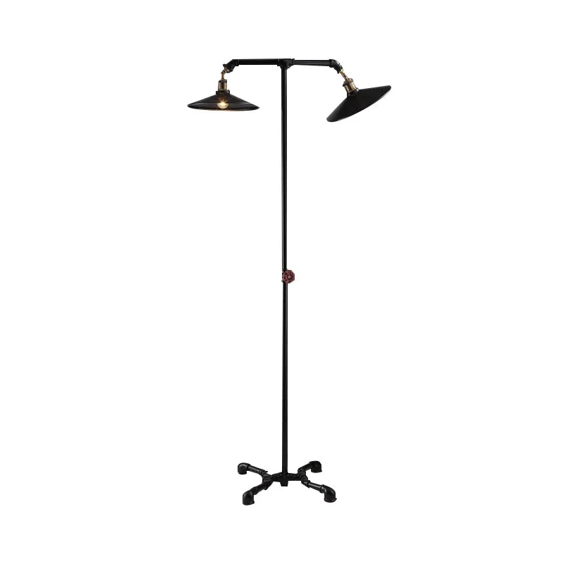 2-lichts uitlopende vloerlamp vintage industriële zwart metallic staande vloerlamp voor slaapkamer Clearhalo