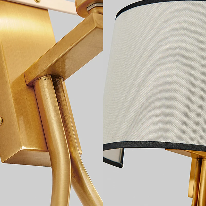2-lichts wandlamp, eenvoudige woonkamerkandelaar met halfcilinder stoffen kap goud Clearhalo