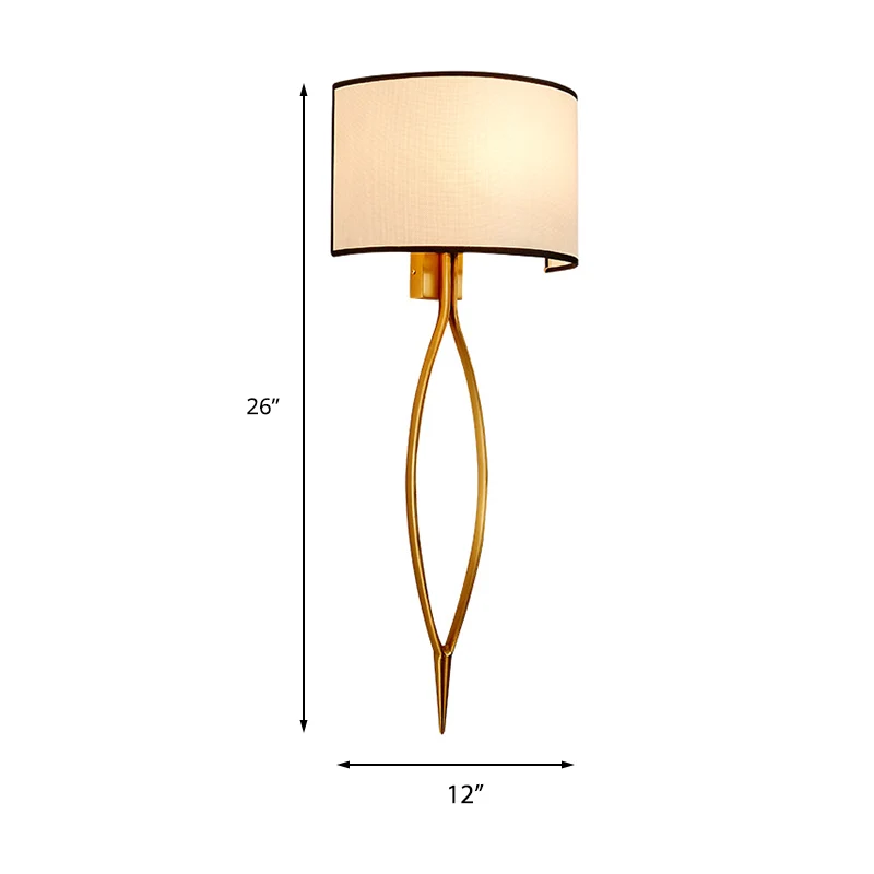 2-lichts wandlamp, eenvoudige woonkamerkandelaar met halfcilinder stoffen kap goud Clearhalo