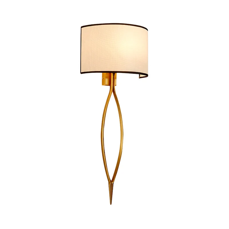 2-lichts wandlamp, eenvoudige woonkamerkandelaar met halfcilinder stoffen kap goud Clearhalo