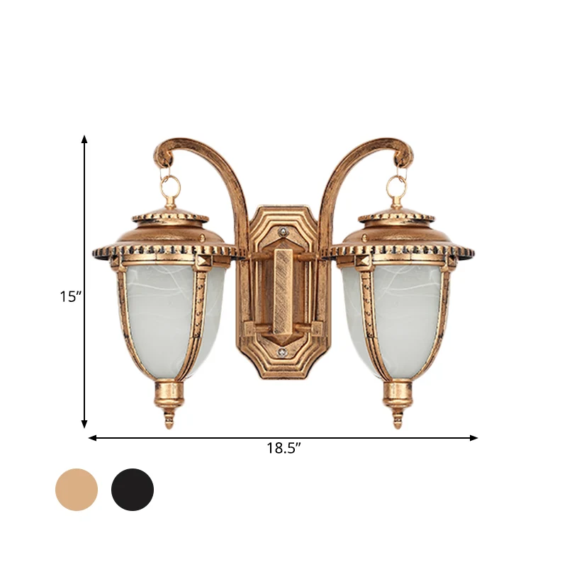 2-lichts wandlamp klassieke terraskandelaar met urn matglazen kap zwart/brons, klein/groot Clearhalo
