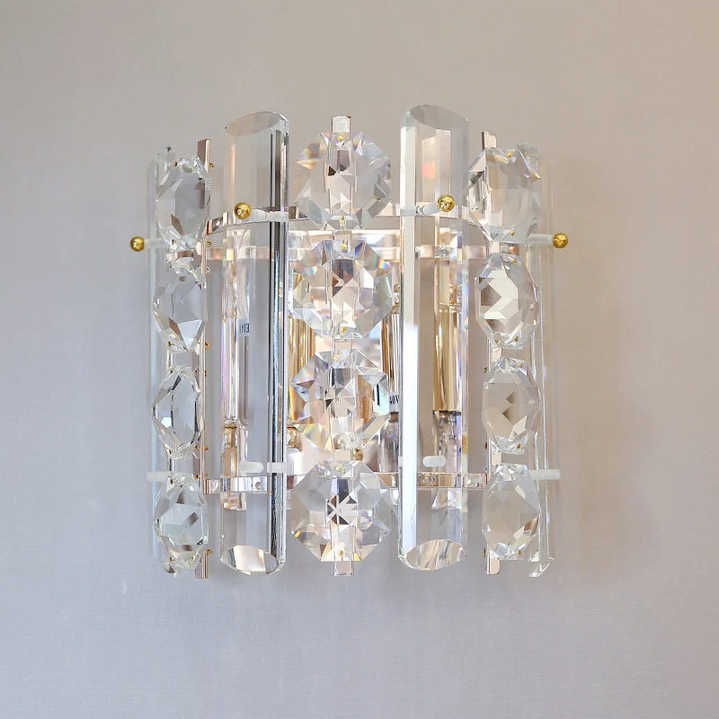 2-lichts wandlamp moderne woonkamerkandelaar met halve cilinder doorzichtige kristallen kap Clearhalo