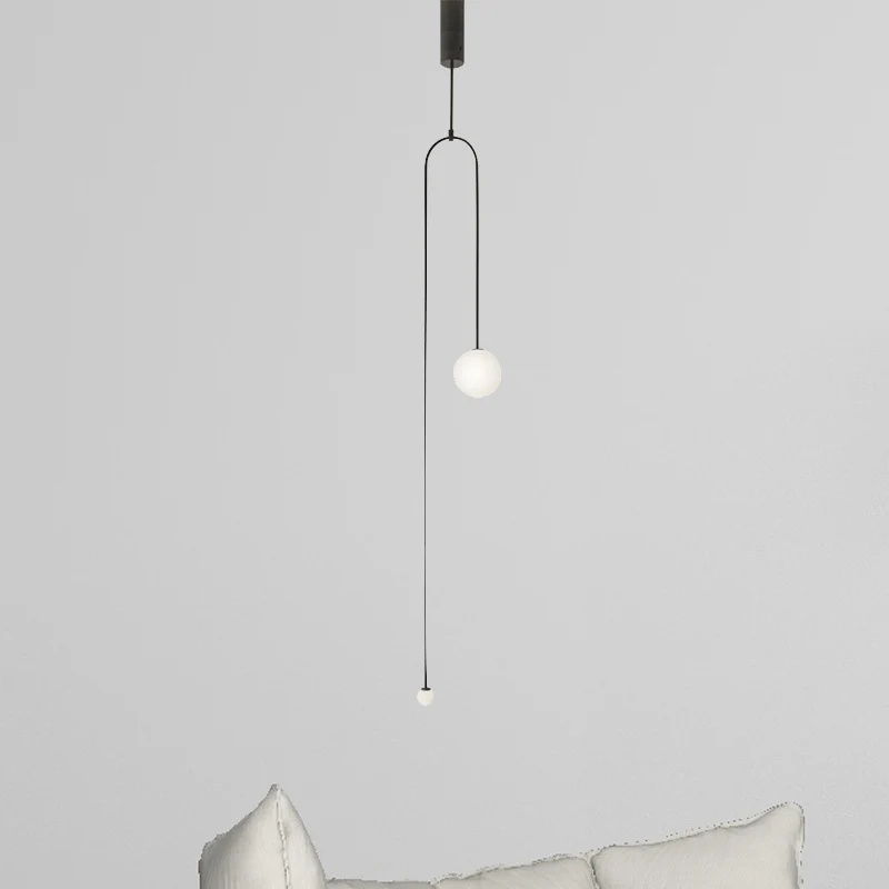 2-lichts woonkamer hanglamp met globale glazen kap moderne stijl zwarte hanglamp, lengte 48"/64". Clearhalo