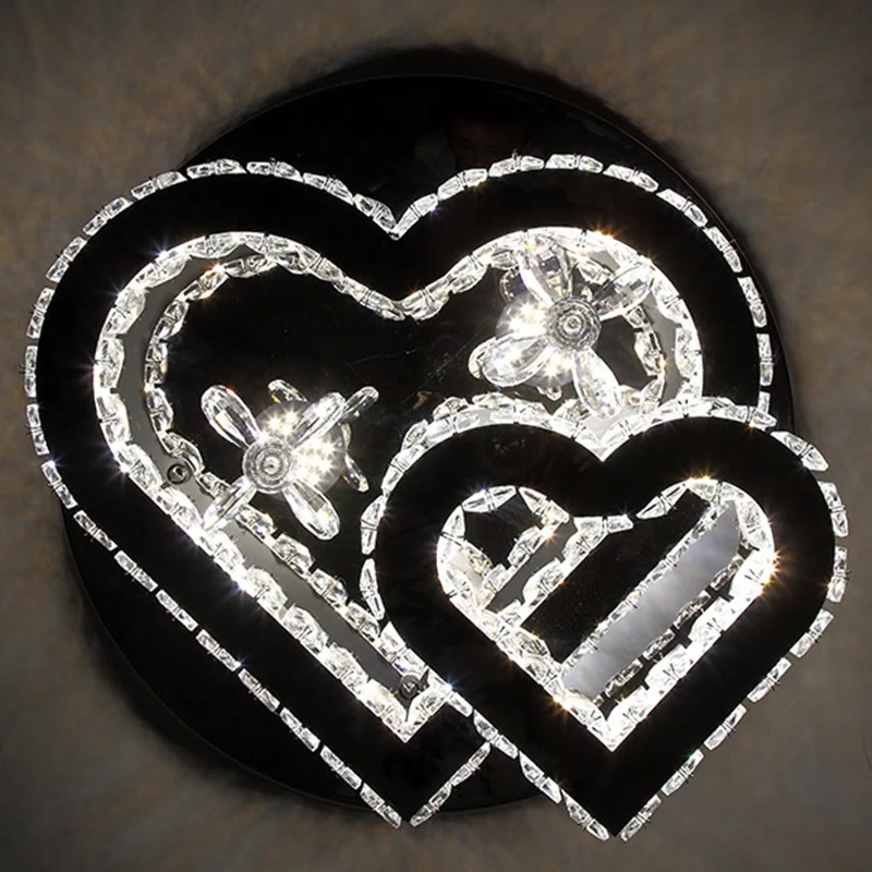 2-tiers Loving Heart plafondinbouwlamp roestvrij staal spiegel helder kristal slaapkamer LED-lamp met glazen esdoornblad c...