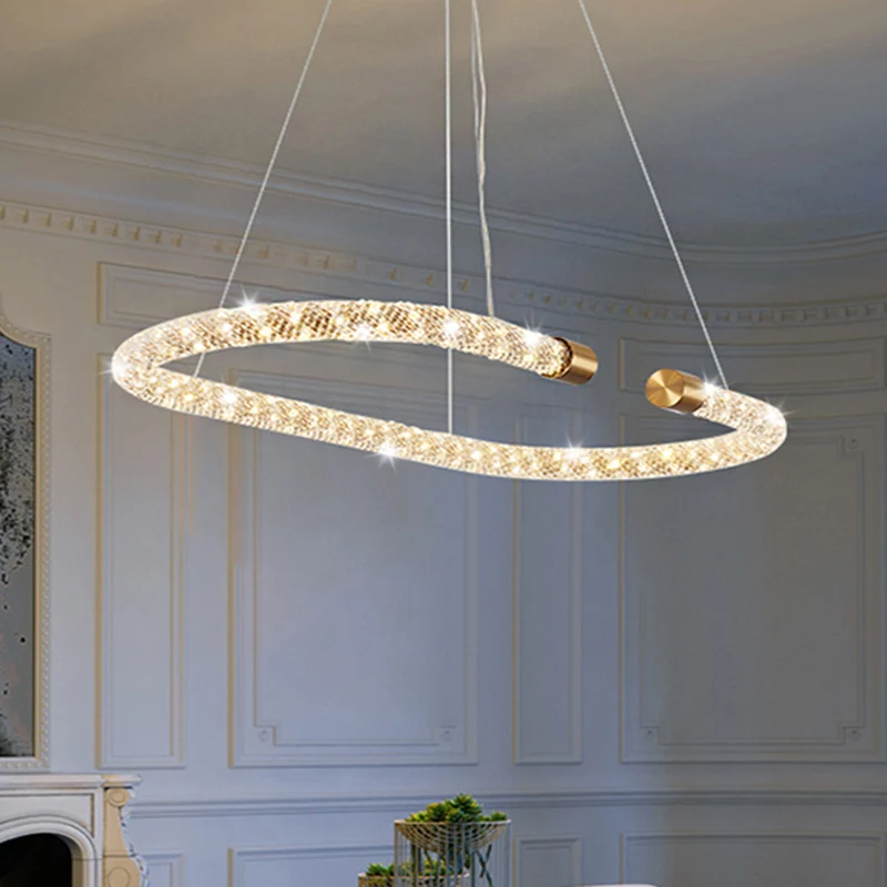 31,5" brede LED-keukenhangende gouden plafondkroonluchter met kristallen kap van touw Clearhalo