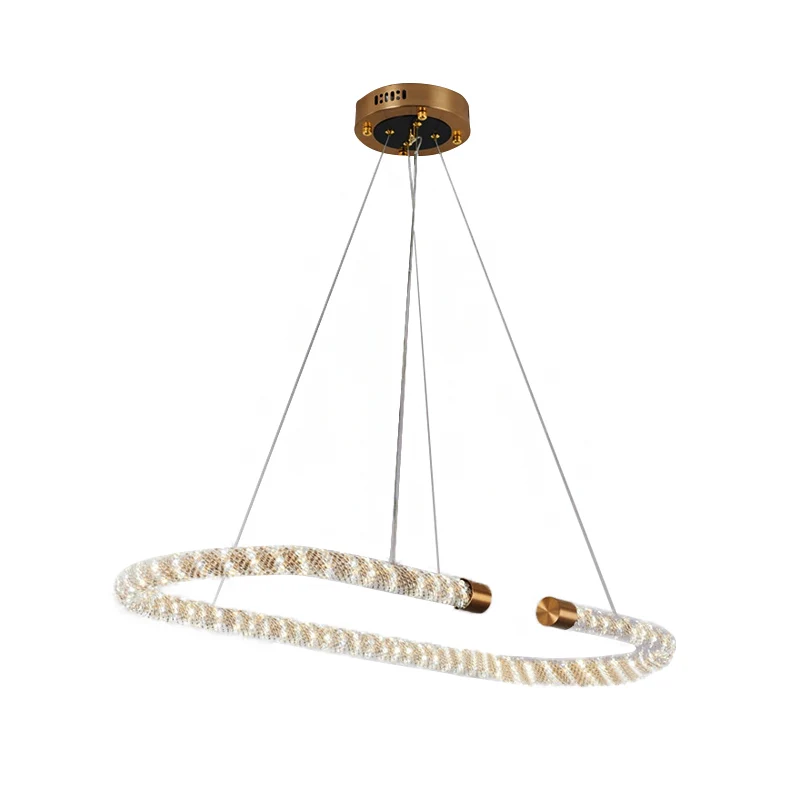 31,5" brede LED-keukenhangende gouden plafondkroonluchter met kristallen kap van touw Clearhalo