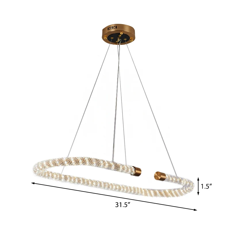 31,5" brede LED-keukenhangende gouden plafondkroonluchter met kristallen kap van touw Clearhalo
