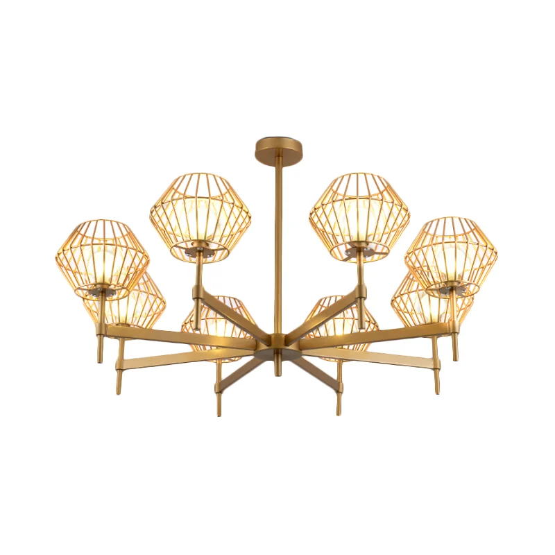 31,5"/39" brede gouden kooi kroonluchter hanger traditionele ijzeren 6/8-koppige plafondlamp Clearhalo