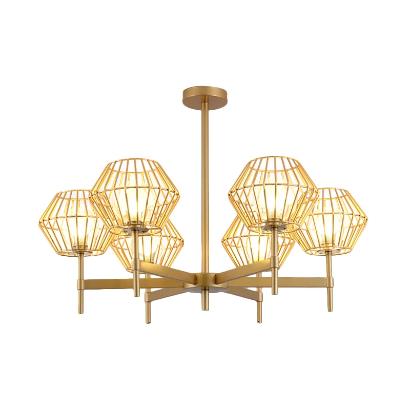 31,5"/39" brede gouden kooi kroonluchter hanger traditionele ijzeren 6/8-koppige plafondlamp Clearhalo