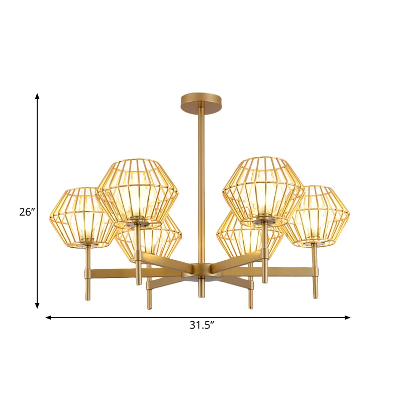 31,5"/39" brede gouden kooi kroonluchter hanger traditionele ijzeren 6/8-koppige plafondlamp Clearhalo
