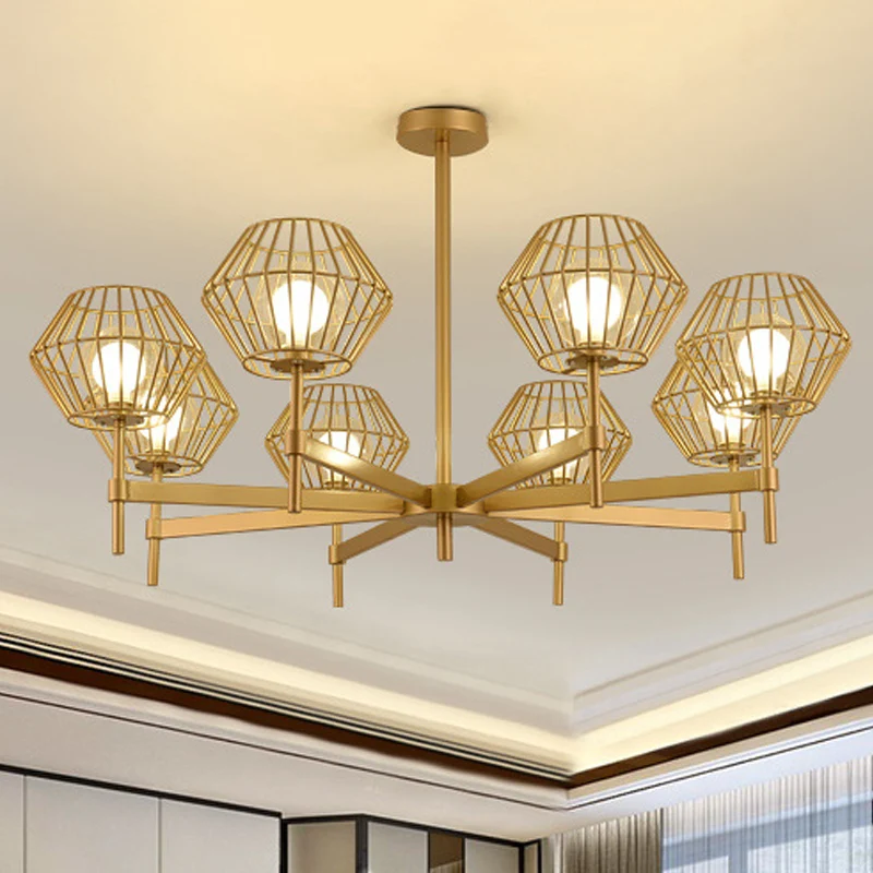 31,5"/39" brede gouden kooi kroonluchter hanger traditionele ijzeren 6/8-koppige plafondlamp Clearhalo
