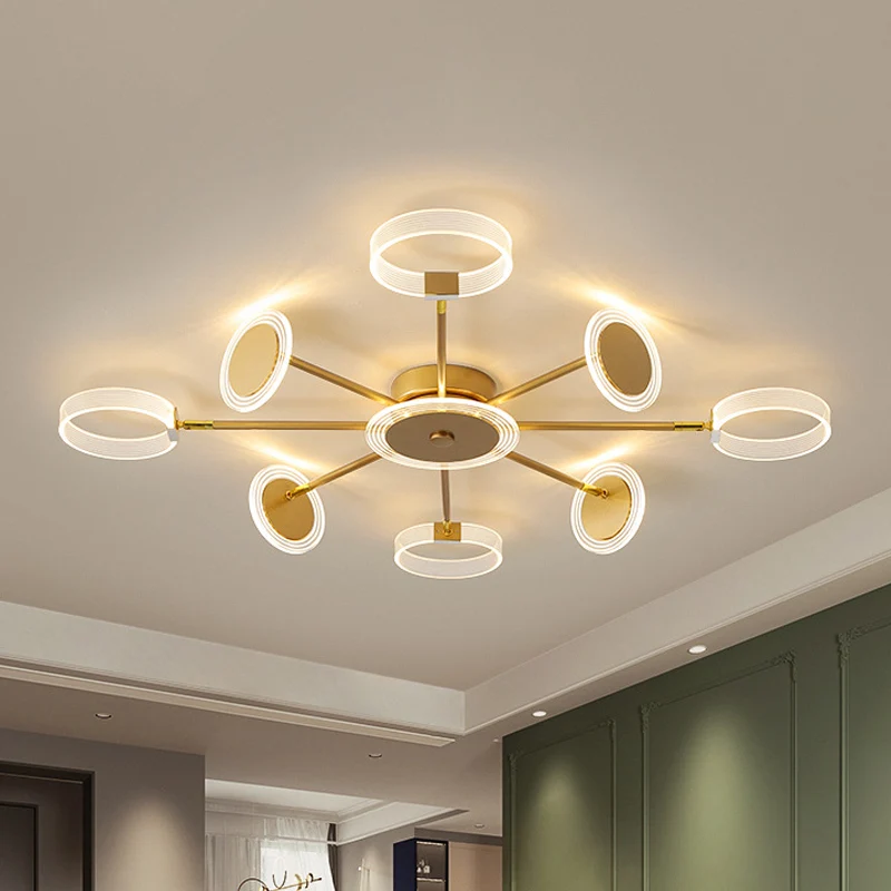 31,5"/39" W Modern Circle Semi Flush Acryl 7/9 Heads Woonkamer LED Plafondgemonteerd armatuur goud, warm/wit licht Clearhalo