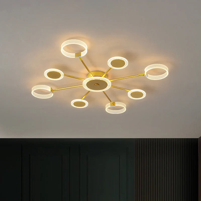 31,5"/39" W Modern Circle Semi Flush Acryl 7/9 Heads Woonkamer LED Plafondgemonteerd armatuur goud, warm/wit licht Clearhalo