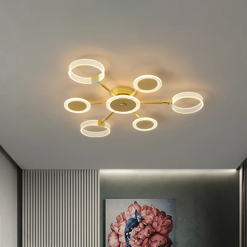 31,5"/39" W Modern Circle Semi Flush Acryl 7/9 Heads Woonkamer LED Plafondgemonteerd armatuur goud, warm/wit licht Clearhalo