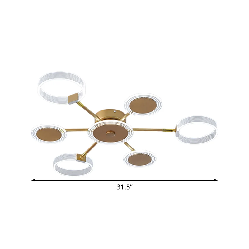 31,5"/39" W Modern Circle Semi Flush Acryl 7/9 Heads Woonkamer LED Plafondgemonteerd armatuur goud, warm/wit licht Clearhalo