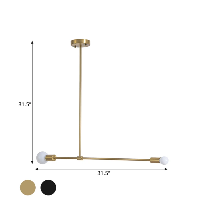 31,5"/39" W zichtbare kroonluchterlamp moderne stijl metaal 2-kops hangende binnenverlichting zwart/goud Clearhalo
