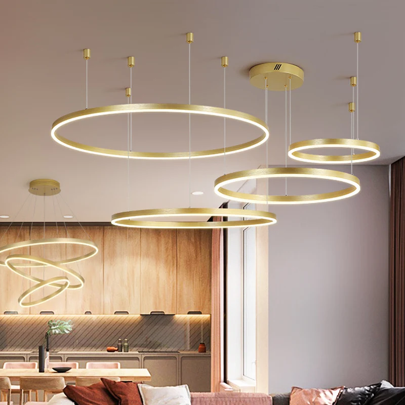 3/4/5 gelaagde hoepel metalen kroonluchter postmoderne stijl gouden LED hangende plafondlamp voor woonkamer Clearhalo