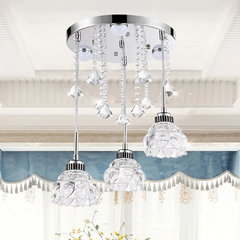 3/4-kops semi-inbouwlamp moderne eetkamer plafondmontagelamp met lotuskristallen kap chroom Clearhalo