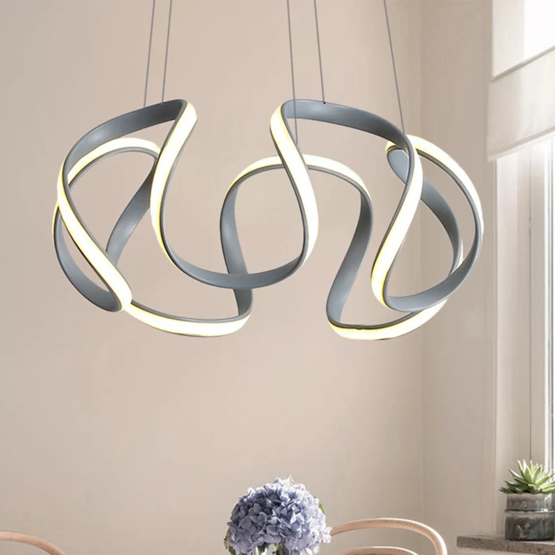 3/5/6 lampen eetkamer kroonluchter met golf acryl kap moderne grijze plafond hanglamp wit/warm licht Clearhalo