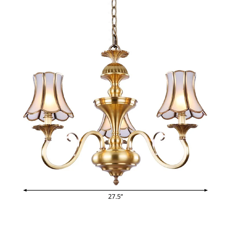 3/5/6 lampen kroonluchter licht traditionele slaapkamer plafondlamp met uitlopende matglazen kap gepolijst messing Clearhalo