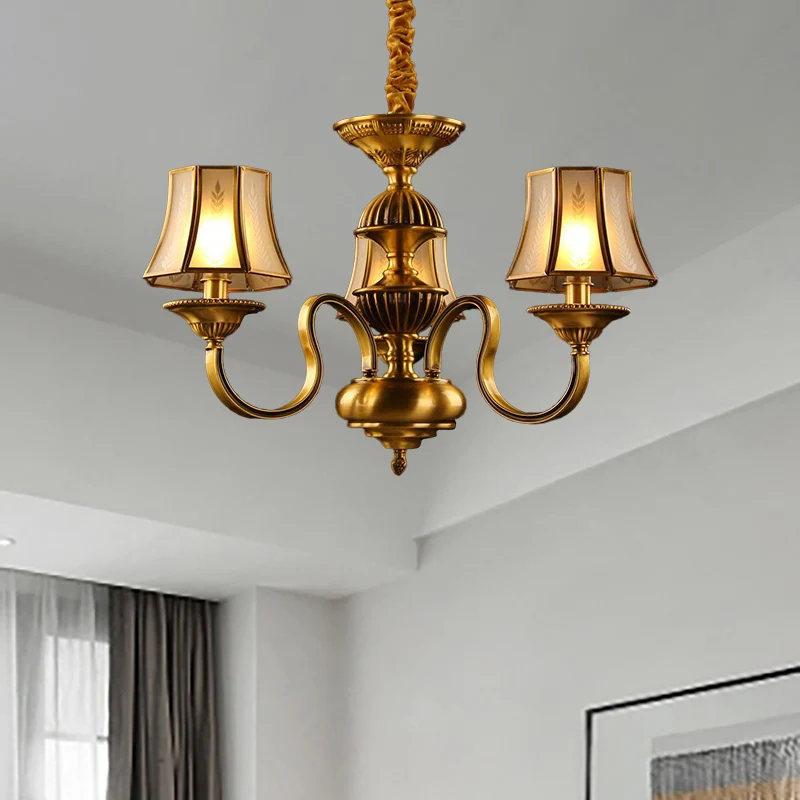 3/5/6 lichten uitlopende kroonluchter verlichting kolonialisme goud mat glas hangende plafondlamp Clearhalo
