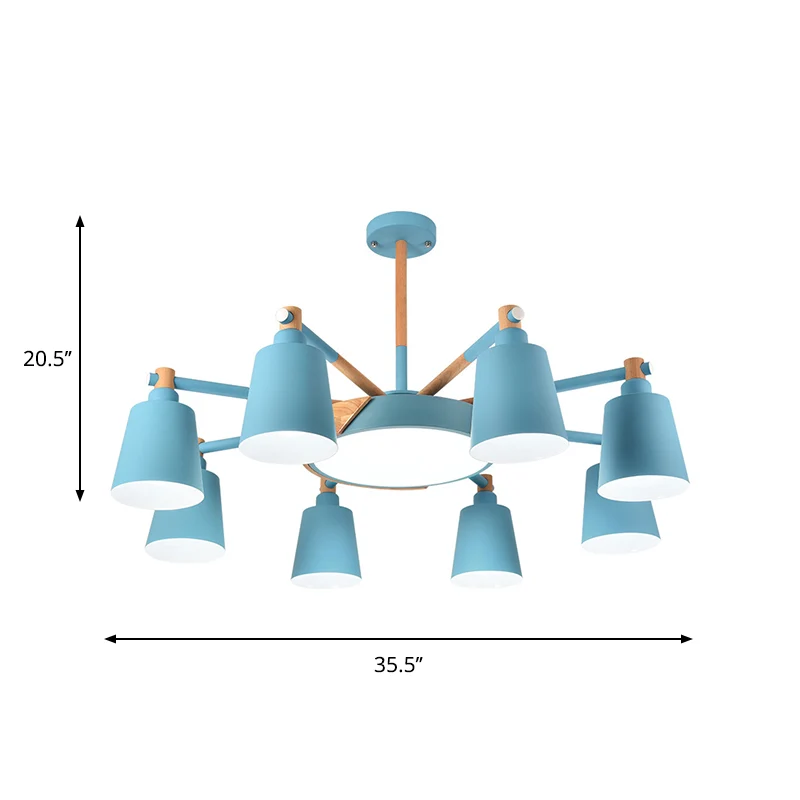3/5/8-lichts woonkamer kroonluchterlamp Macaron grijs/blauw/wit en hout ophanging hanger met emmer metalen kap Clearhalo