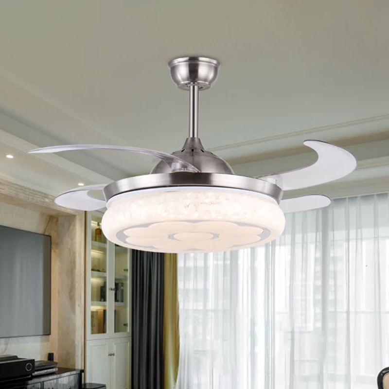 36"/42" W acryl bloem semi-gemonteerde verlichting moderne LED woonkamer hangende ventilator licht zilver met 4 heldere bl...