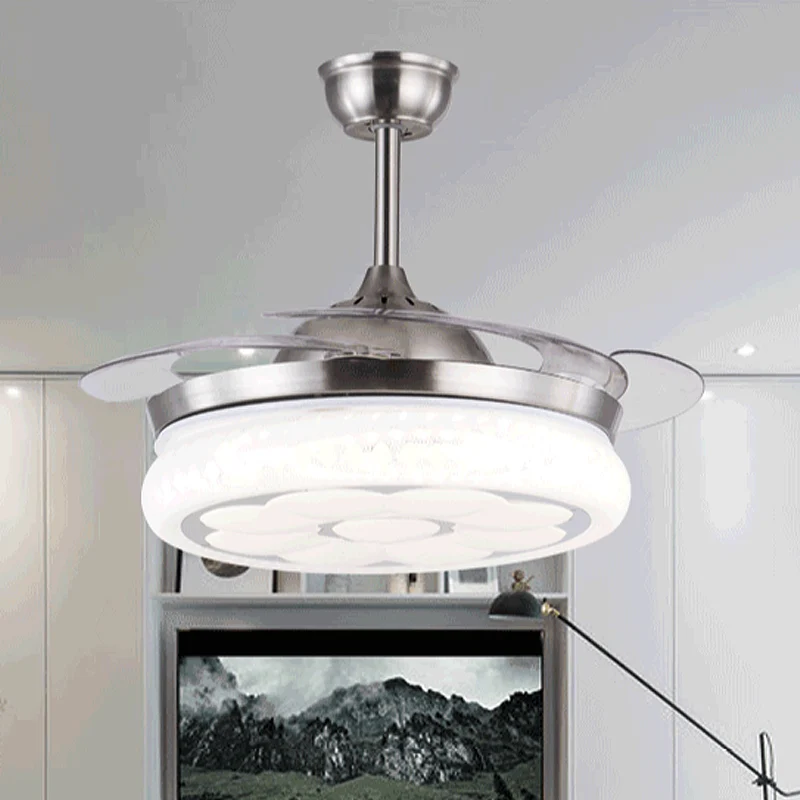 36"/42" W acryl bloem semi-gemonteerde verlichting moderne LED woonkamer hangende ventilator licht zilver met 4 heldere bl...