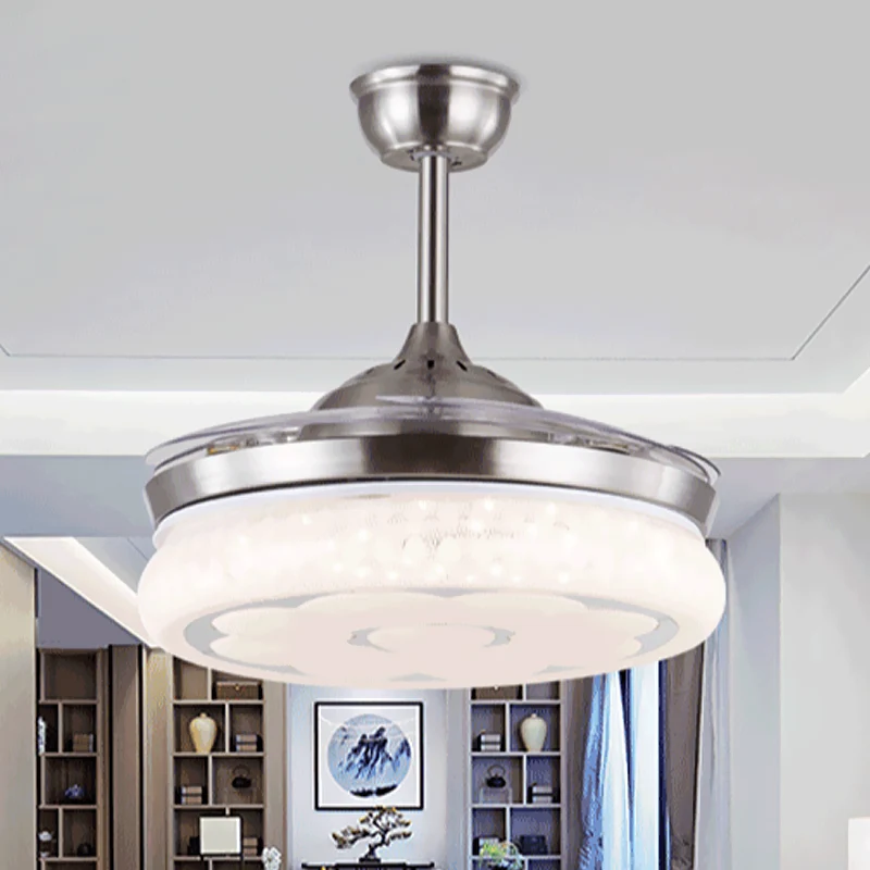 36"/42" W acryl bloem semi-gemonteerde verlichting moderne LED woonkamer hangende ventilator licht zilver met 4 heldere bl...