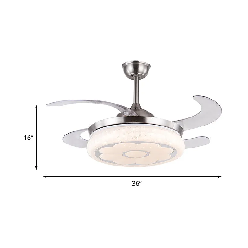 36"/42" W acryl bloem semi-gemonteerde verlichting moderne LED woonkamer hangende ventilator licht zilver met 4 heldere bl...