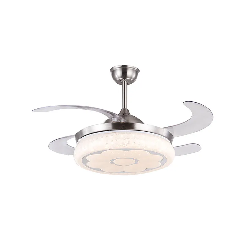 36"/42" W acryl bloem semi-gemonteerde verlichting moderne LED woonkamer hangende ventilator licht zilver met 4 heldere bl...