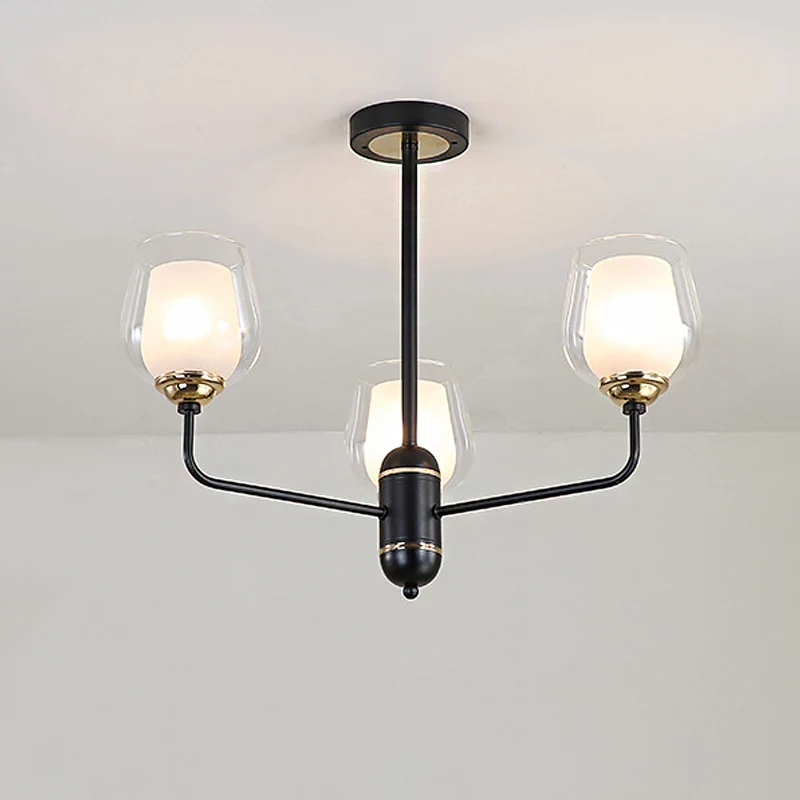 3/6/8 lampen helder glazen hangende kroonluchter traditionele zwarte bekervorm woonkamer hanglamp Clearhalo