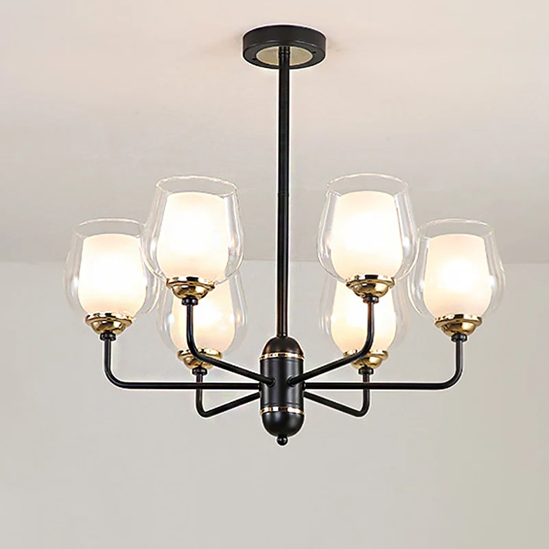 3/6/8 lampen helder glazen hangende kroonluchter traditionele zwarte bekervorm woonkamer hanglamp Clearhalo