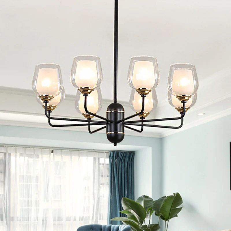 3/6/8 lampen helder glazen hangende kroonluchter traditionele zwarte bekervorm woonkamer hanglamp Clearhalo