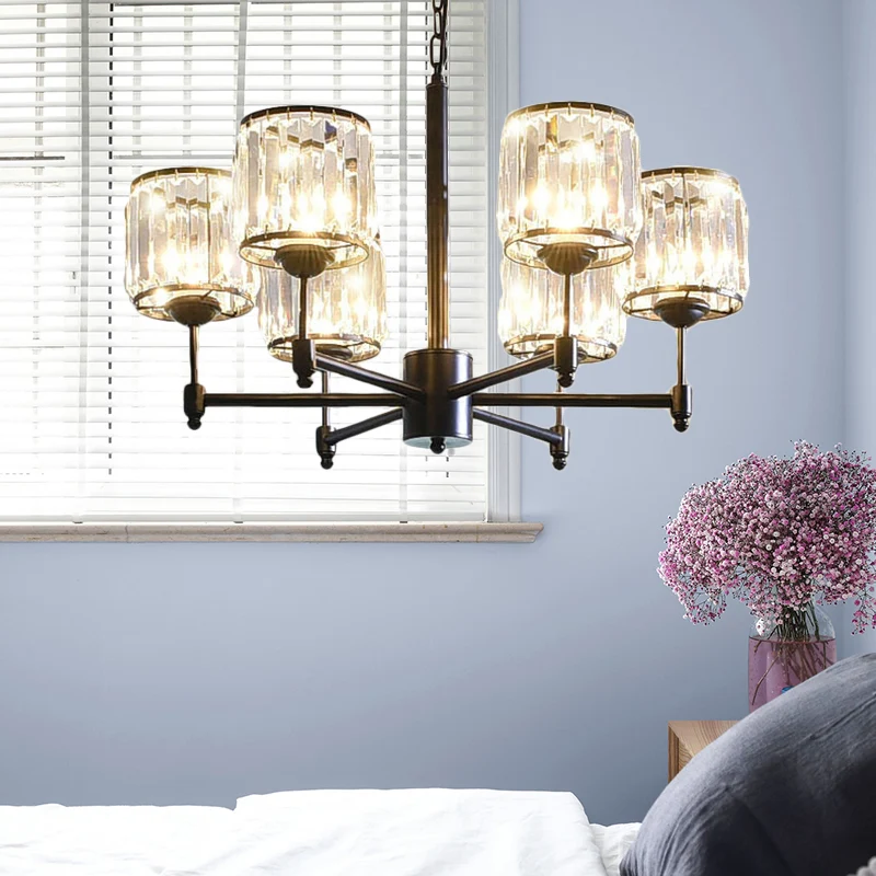 3/6/8 lampen radiale hangende kroonluchter hedendaagse kristallen hanglamp zwart voor slaapkamer Clearhalo